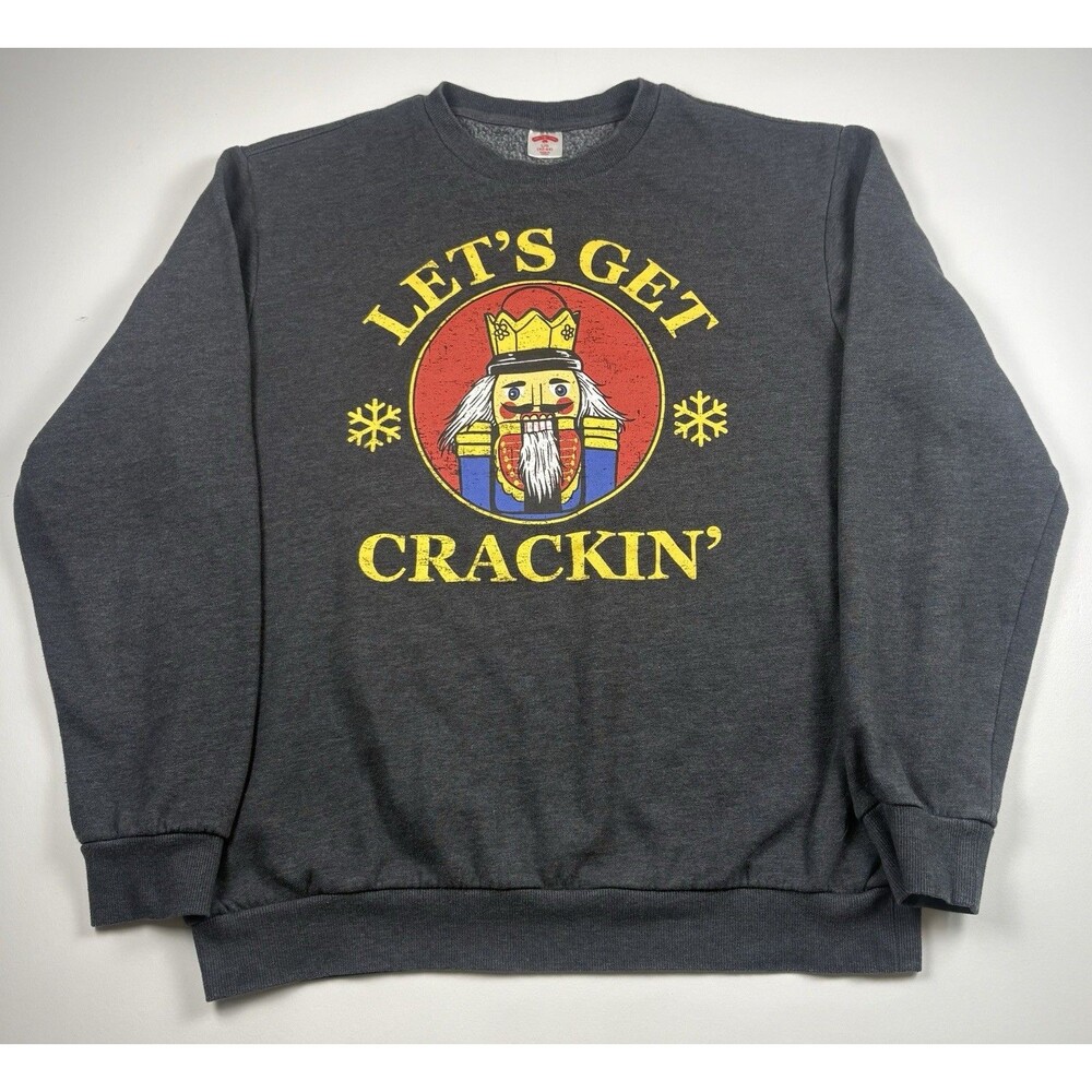 Holiday Time Lets Get Crackin Nutcracker Christmas Crewneck Sweatshirt Gray L